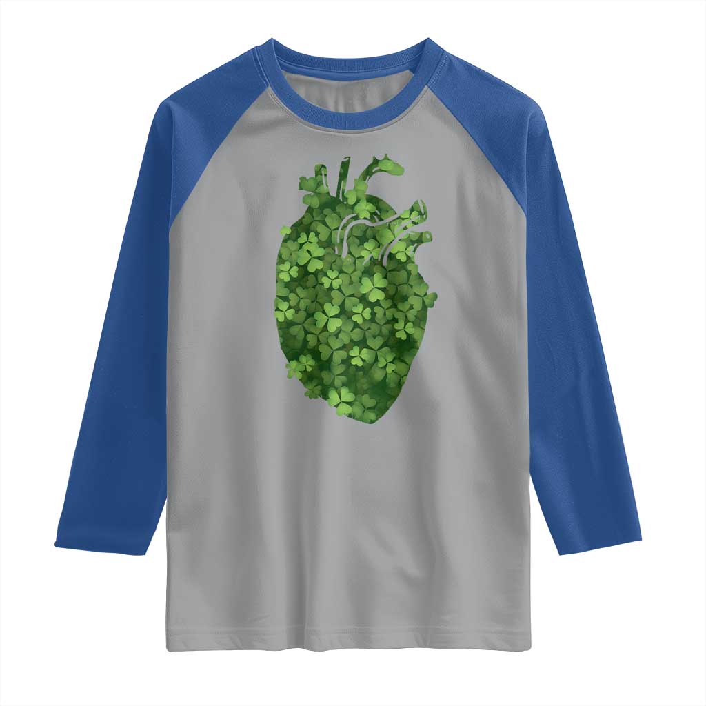 Funny St Patrick's Day Shamrock Heart Cardiac Nurse Anatomy Raglan Shirt