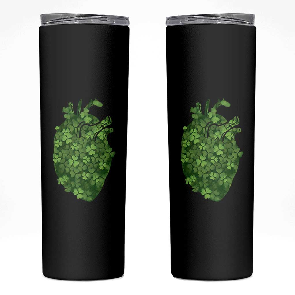 Funny St Patrick's Day Shamrock Heart Cardiac Nurse Anatomy Skinny Tumbler