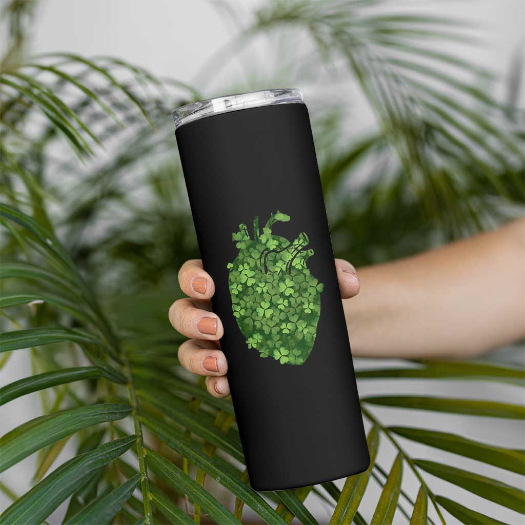 Funny St Patrick's Day Shamrock Heart Cardiac Nurse Anatomy Skinny Tumbler