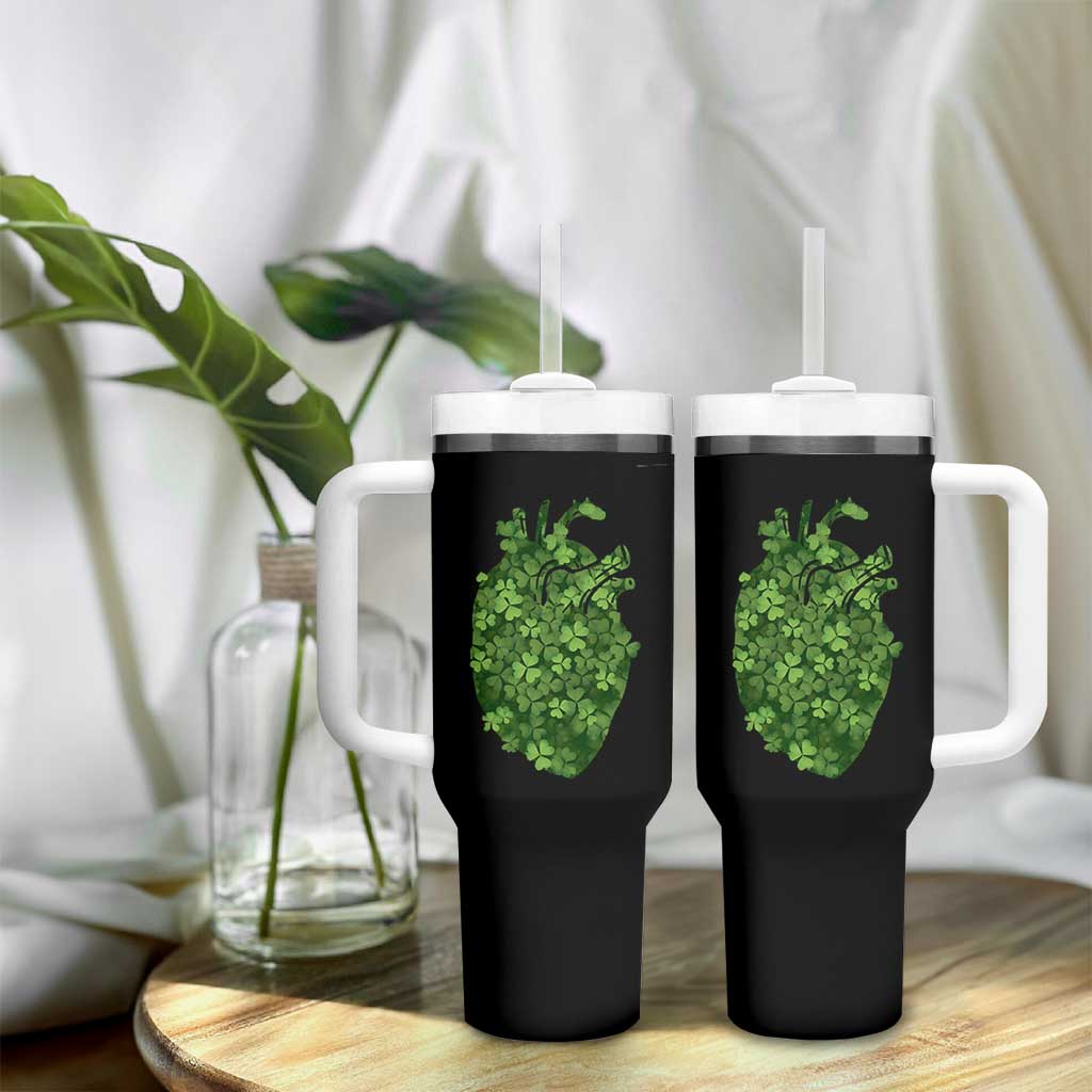 Funny St Patrick's Day Shamrock Heart Cardiac Nurse Anatomy Tumbler With Handle