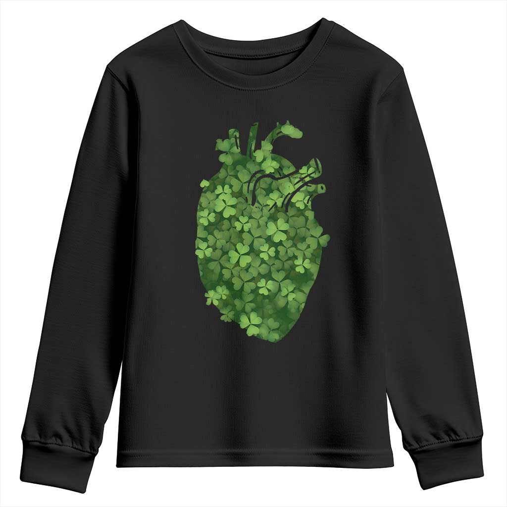 Funny St Patrick's Day Shamrock Heart Cardiac Nurse Anatomy Youth Sweatshirt