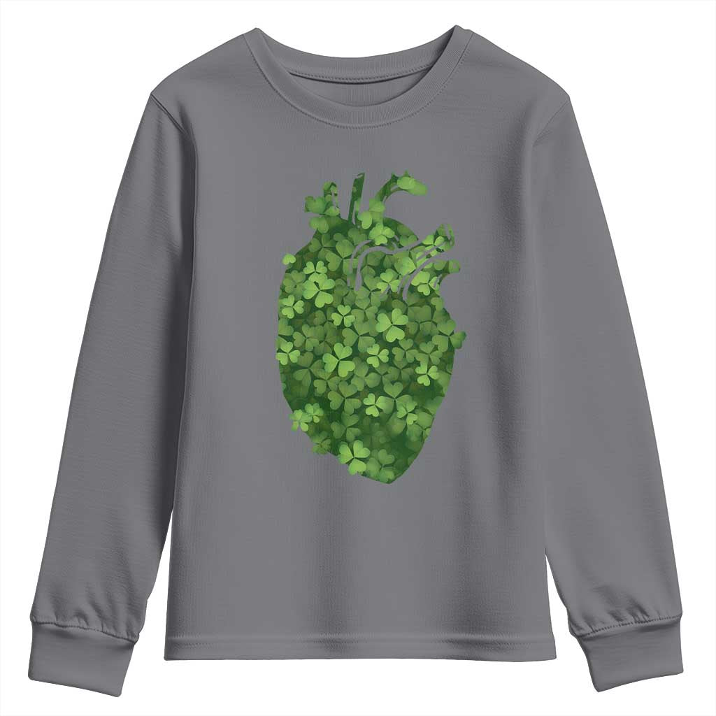 Funny St Patrick's Day Shamrock Heart Cardiac Nurse Anatomy Youth Sweatshirt
