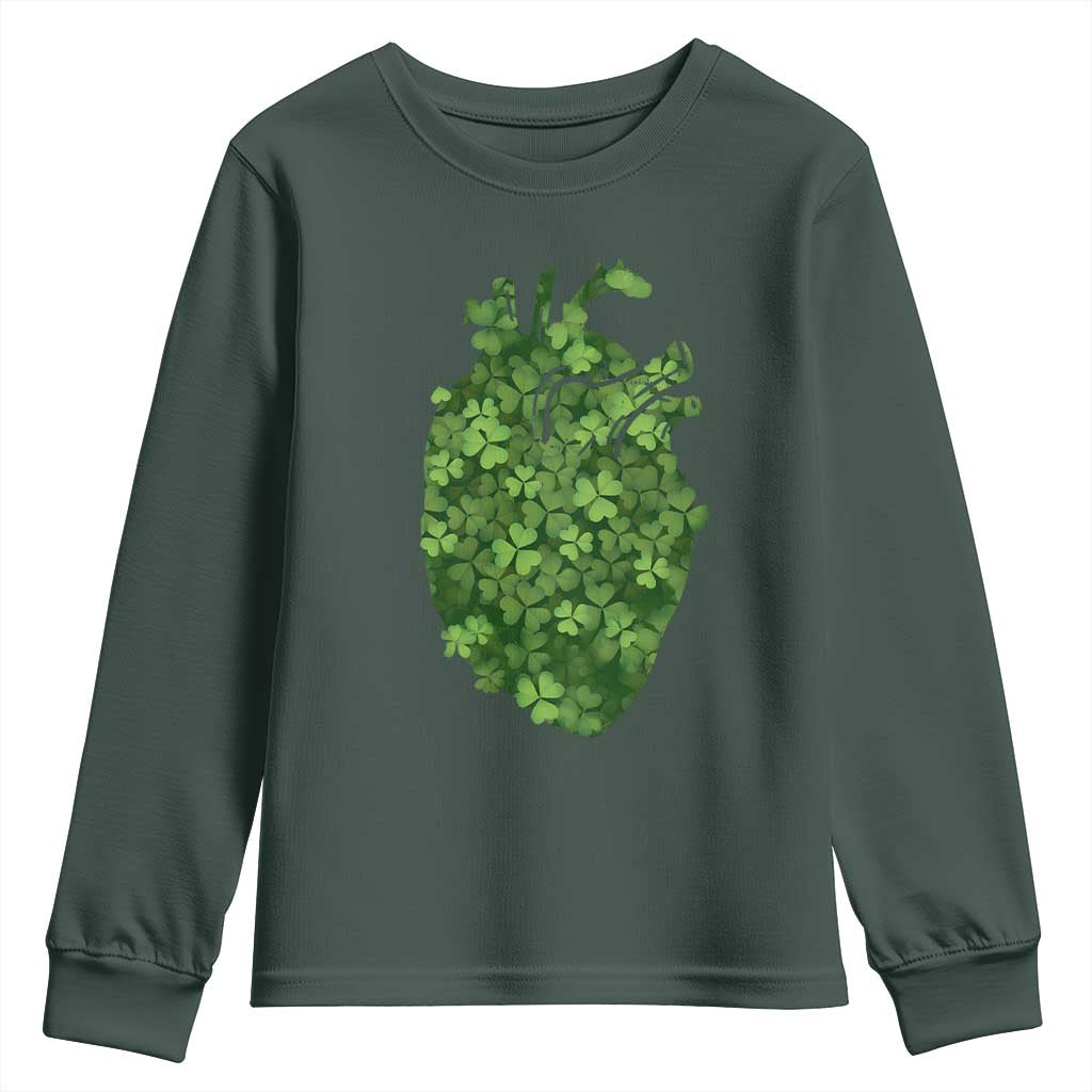 Funny St Patrick's Day Shamrock Heart Cardiac Nurse Anatomy Youth Sweatshirt