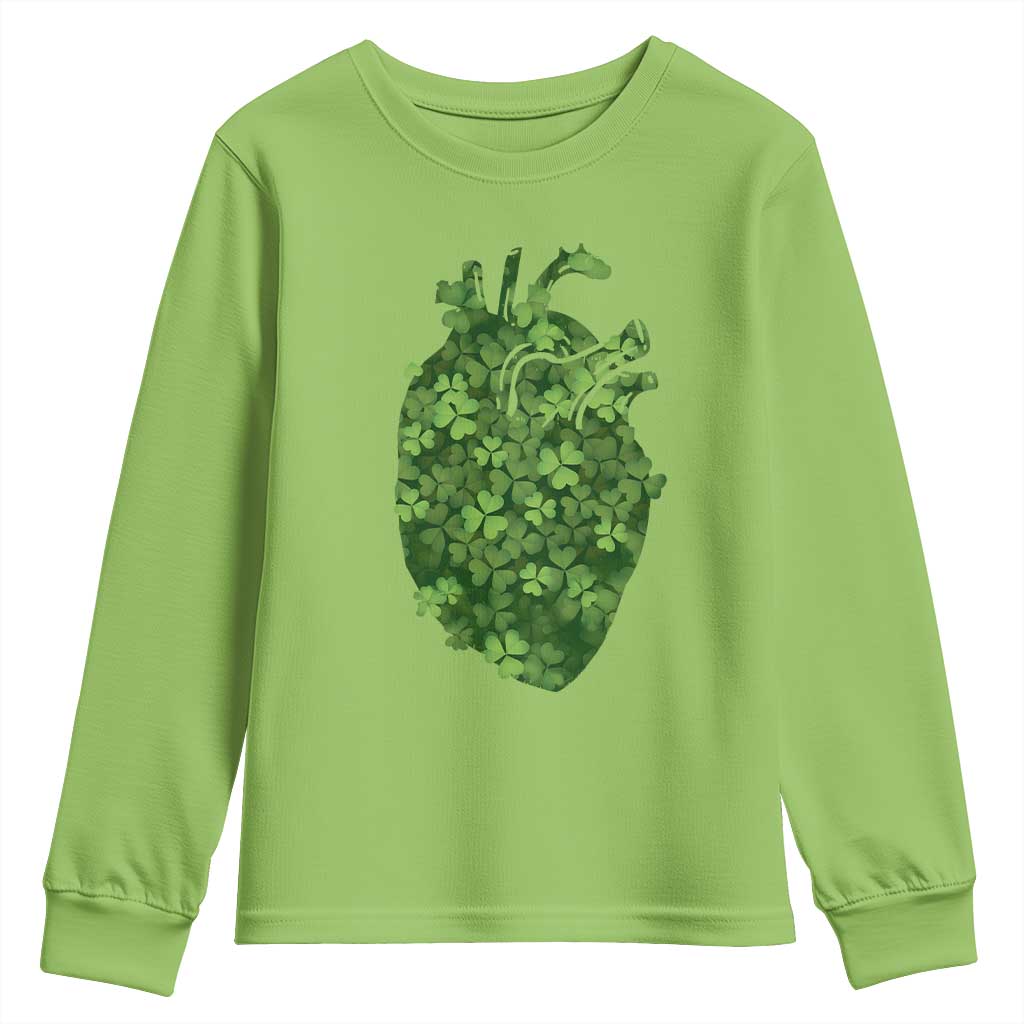 Funny St Patrick's Day Shamrock Heart Cardiac Nurse Anatomy Youth Sweatshirt
