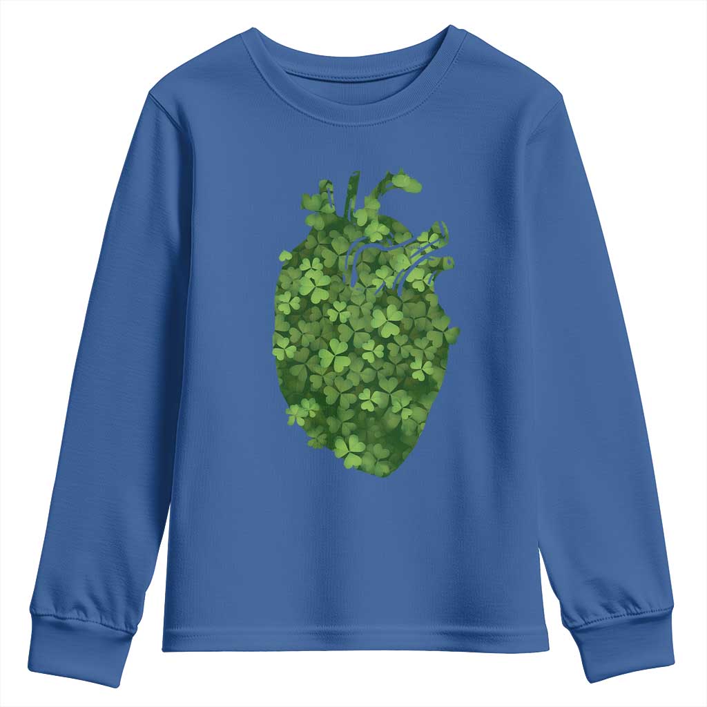 Funny St Patrick's Day Shamrock Heart Cardiac Nurse Anatomy Youth Sweatshirt