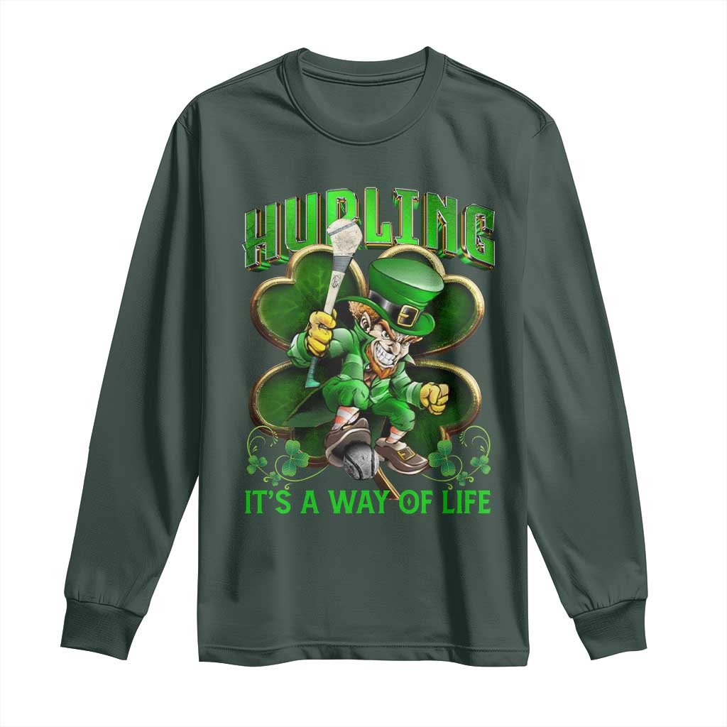 Funny Hurling It's A Way Of Life Long Sleeve Shirt Leprechaun Shamrock Irish Sport