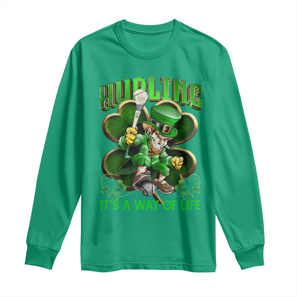 Funny Hurling It's A Way Of Life Long Sleeve Shirt Leprechaun Shamrock Irish Sport