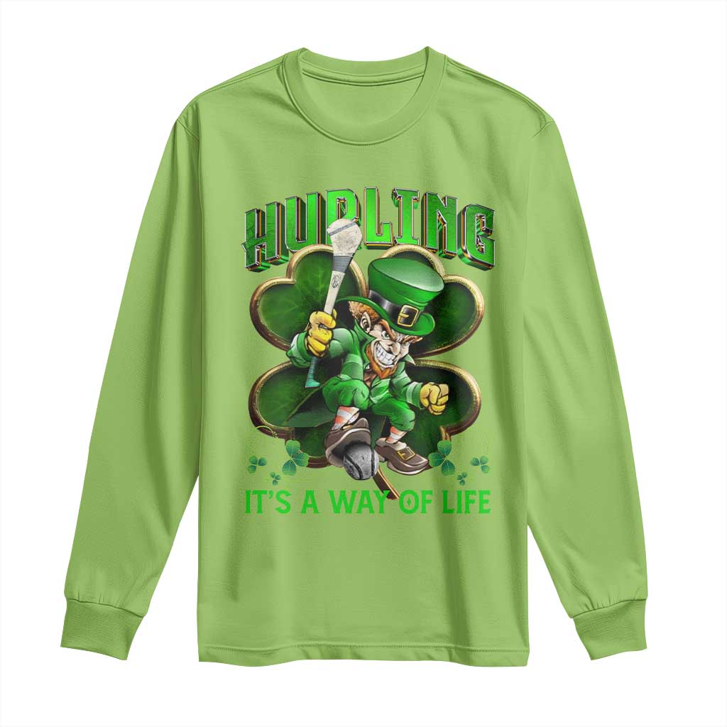 Funny Hurling It's A Way Of Life Long Sleeve Shirt Leprechaun Shamrock Irish Sport