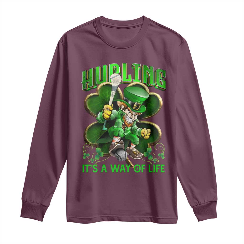 Funny Hurling It's A Way Of Life Long Sleeve Shirt Leprechaun Shamrock Irish Sport