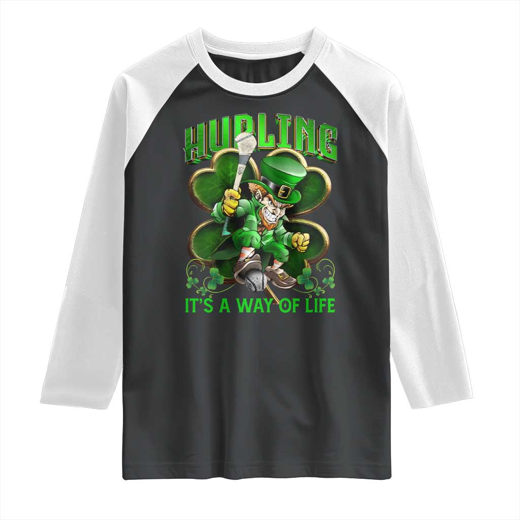 Funny Hurling It's A Way Of Life Raglan Shirt Leprechaun Shamrock Irish Sport