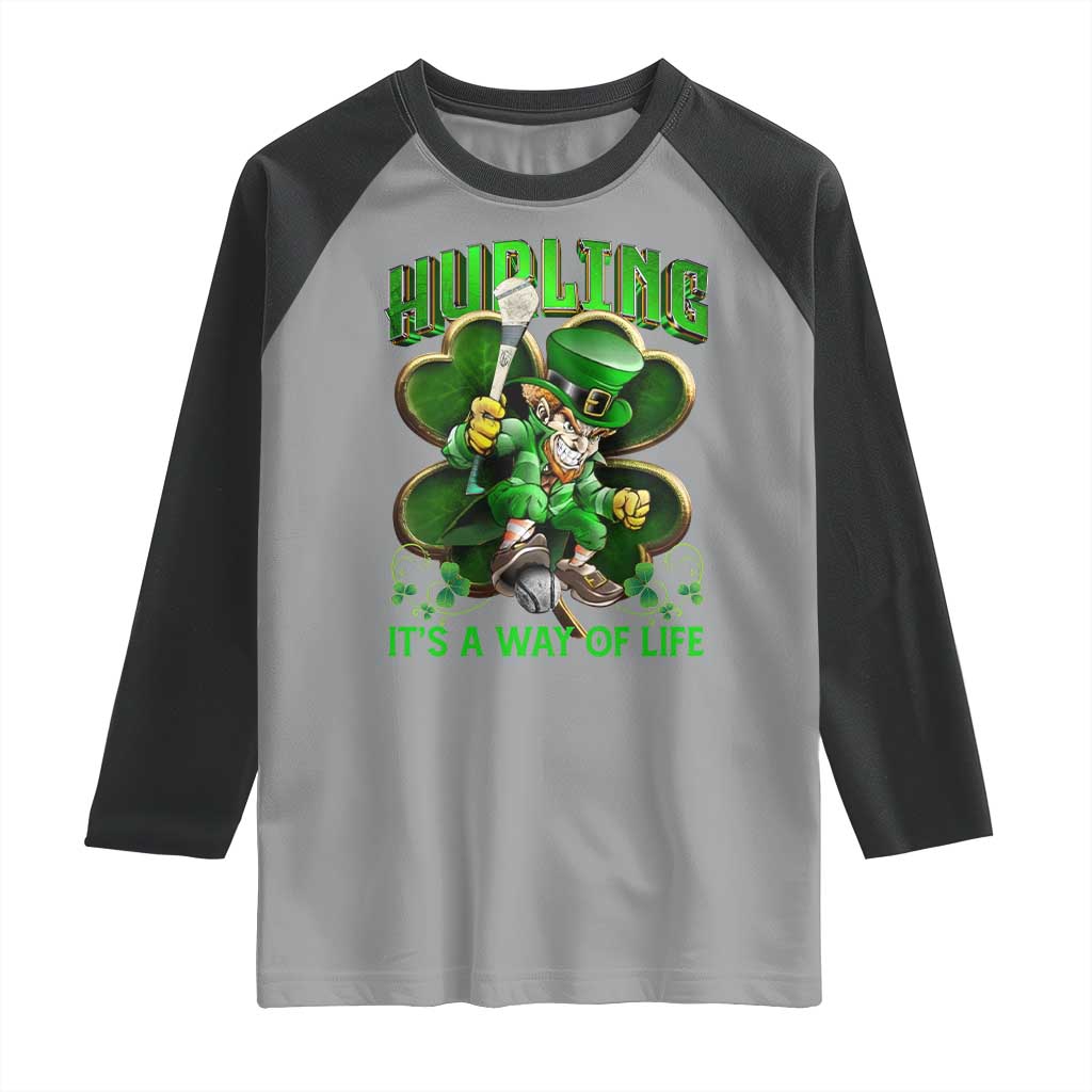 Funny Hurling It's A Way Of Life Raglan Shirt Leprechaun Shamrock Irish Sport