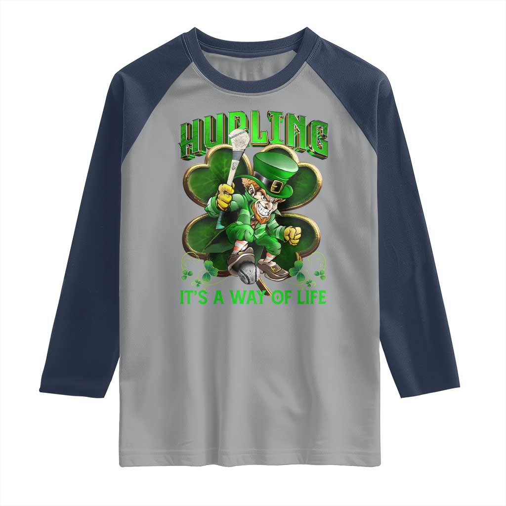 Funny Hurling It's A Way Of Life Raglan Shirt Leprechaun Shamrock Irish Sport