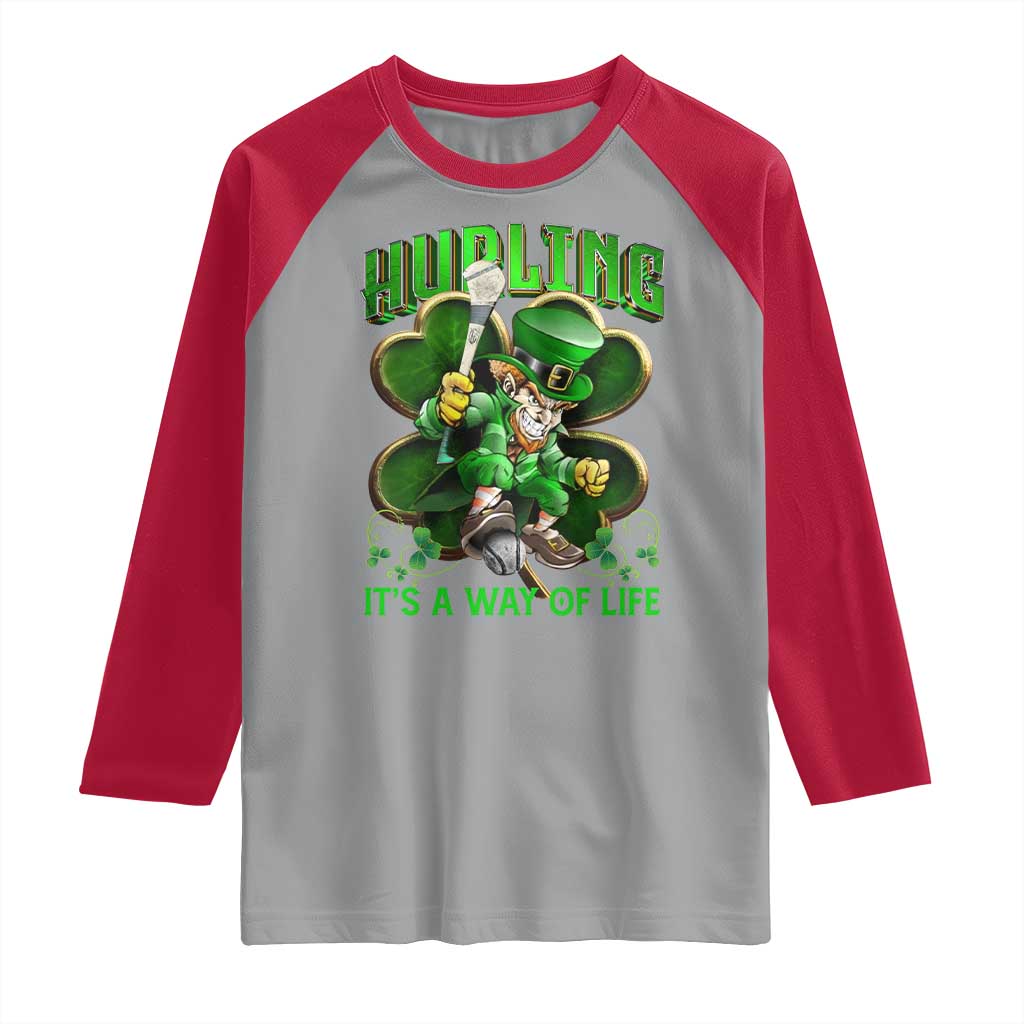 Funny Hurling It's A Way Of Life Raglan Shirt Leprechaun Shamrock Irish Sport