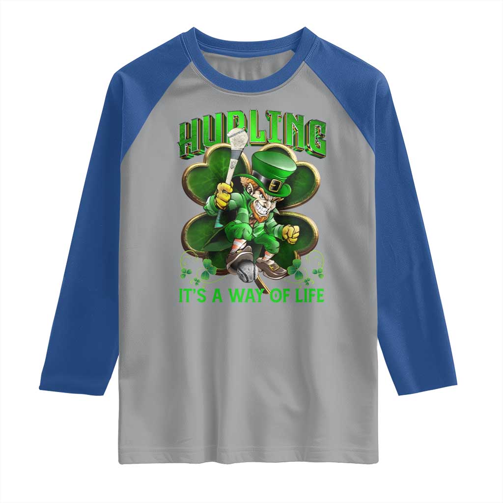 Funny Hurling It's A Way Of Life Raglan Shirt Leprechaun Shamrock Irish Sport