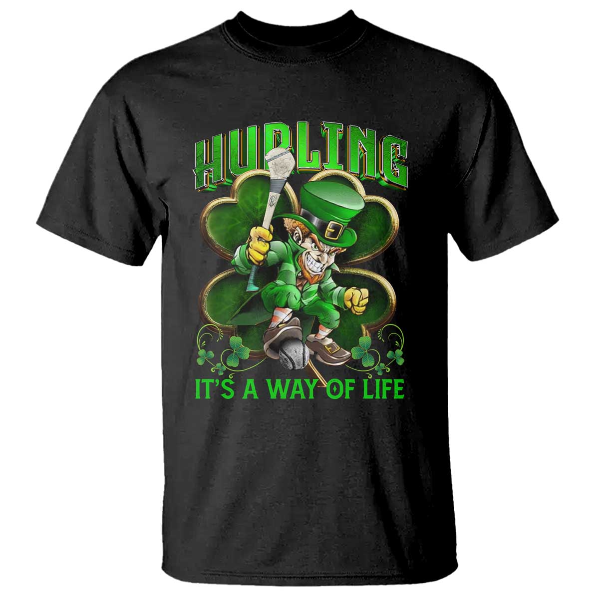 Funny Hurling It's A Way Of Life T Shirt Leprechaun Shamrock Irish Sport