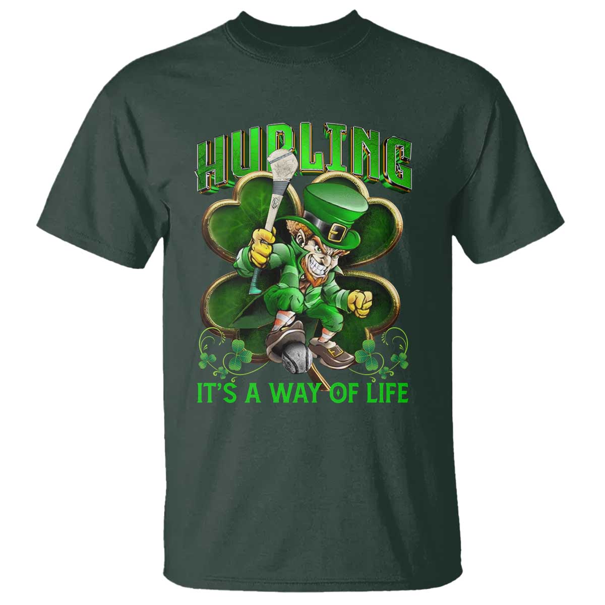 Funny Hurling It's A Way Of Life T Shirt Leprechaun Shamrock Irish Sport