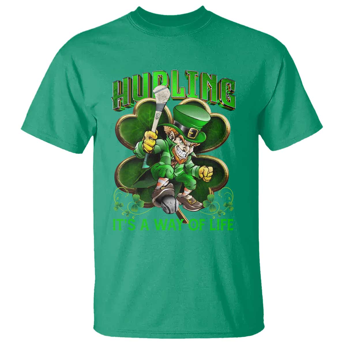 Funny Hurling It's A Way Of Life T Shirt Leprechaun Shamrock Irish Sport