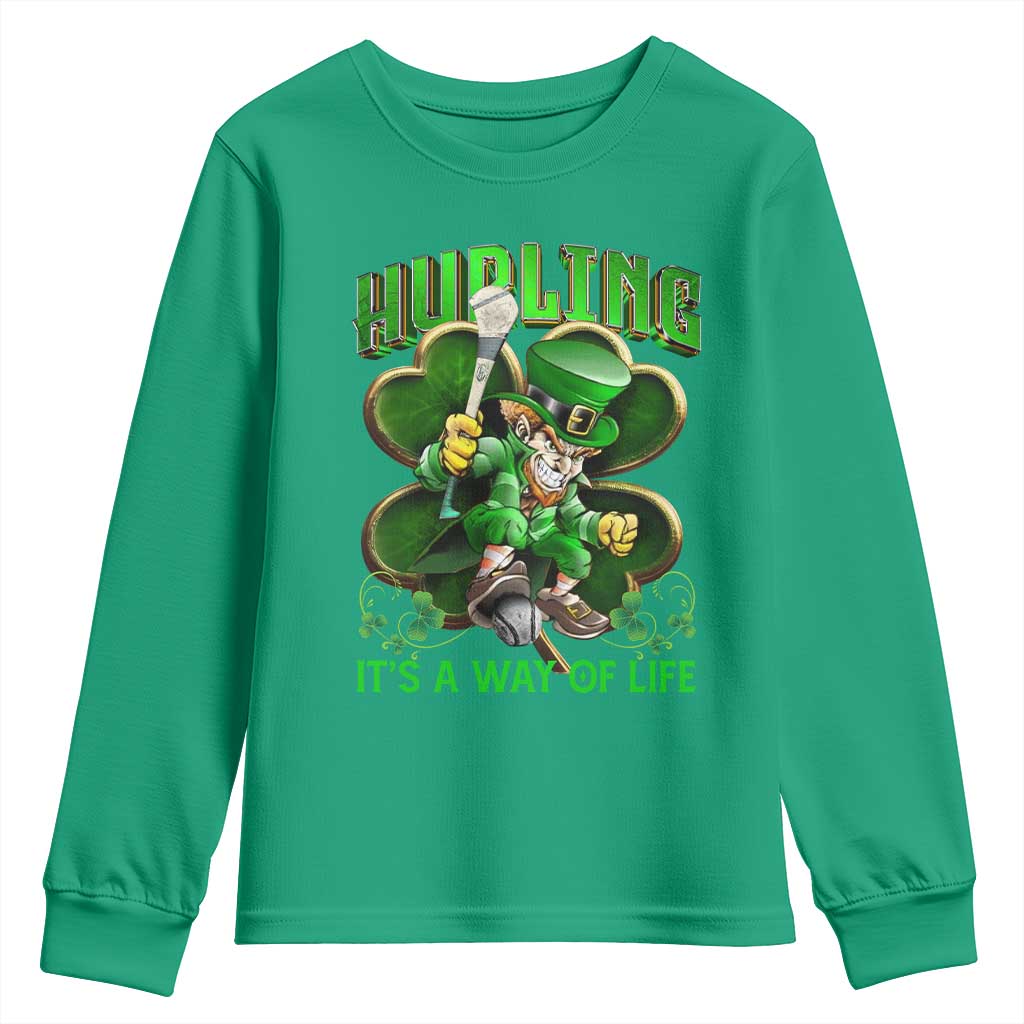 Funny Hurling It's A Way Of Life Youth Sweatshirt Leprechaun Shamrock Irish Sport