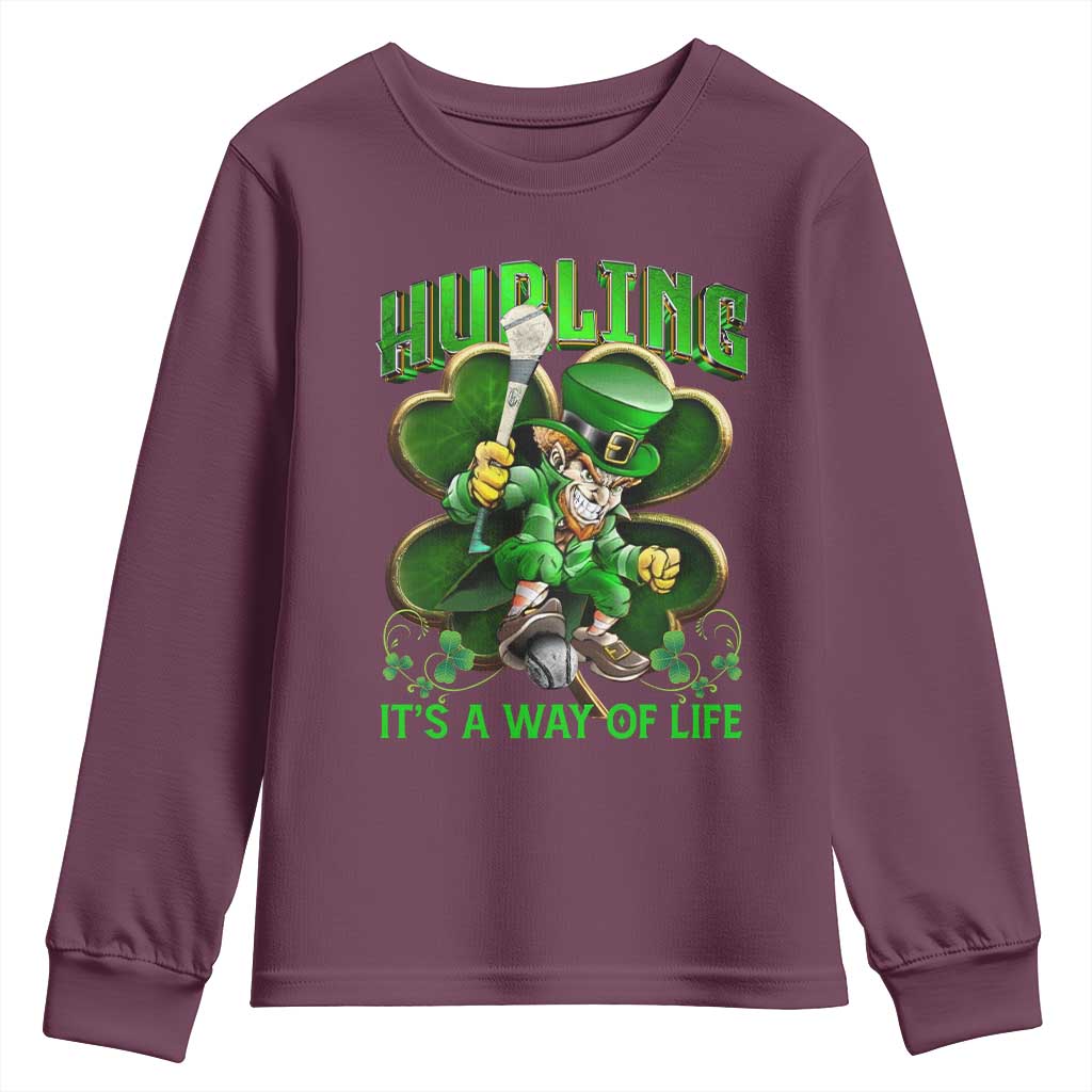 Funny Hurling It's A Way Of Life Youth Sweatshirt Leprechaun Shamrock Irish Sport