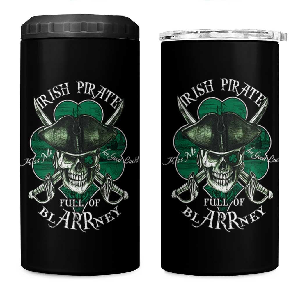 Funny Irish Pirate Full Of Blarrney Kiss Me For Good Luck 4 in 1 Can Cooler Tumbler St Patrick's Day