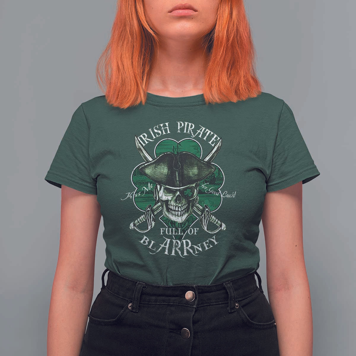 Funny Irish Pirate Full Of Blarrney Kiss Me For Good Luck T Shirt For Women St Patrick's Day