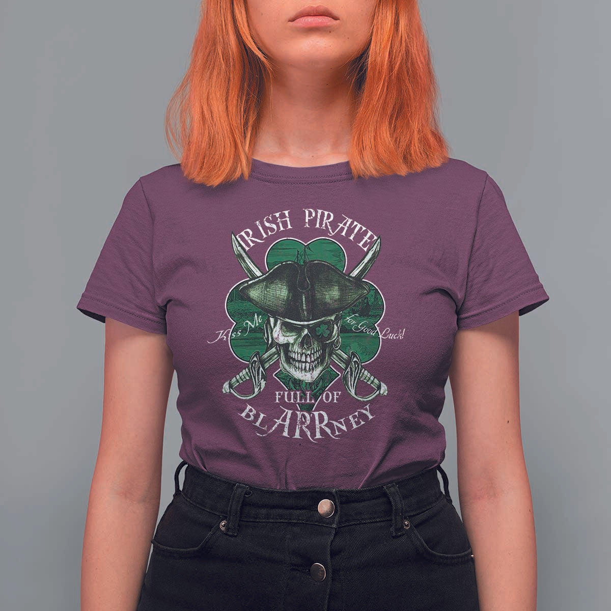 Funny Irish Pirate Full Of Blarrney Kiss Me For Good Luck T Shirt For Women St Patrick's Day