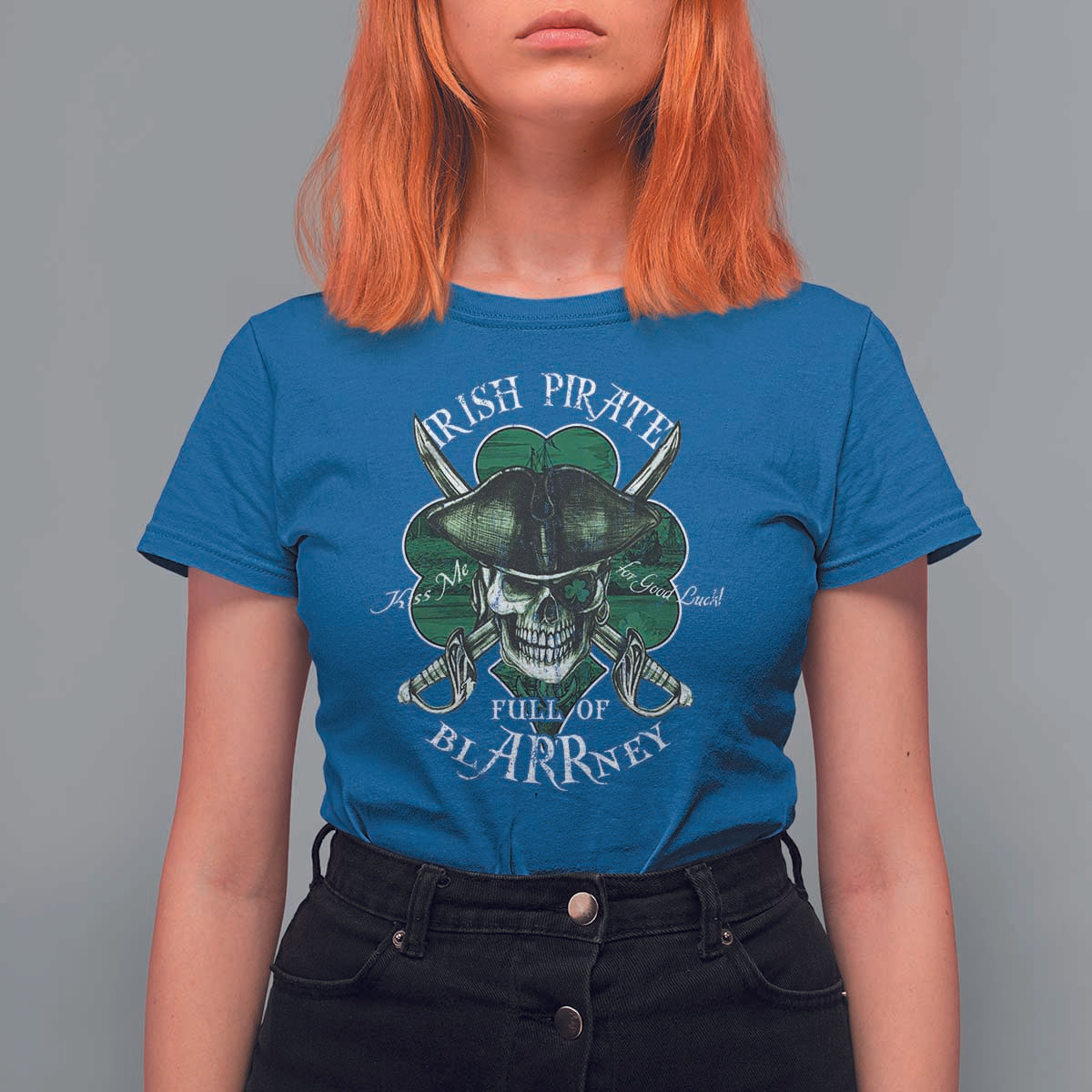 Funny Irish Pirate Full Of Blarrney Kiss Me For Good Luck T Shirt For Women St Patrick's Day