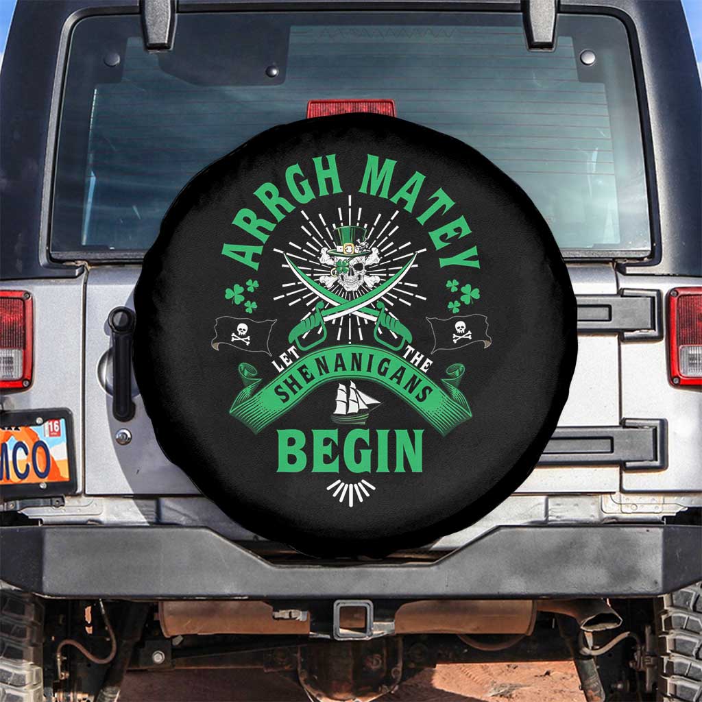 Funny St Patrick's Day Pirate Spare Tire Cover Arrgh Matey Let The Shenanigans Begin Shamrock