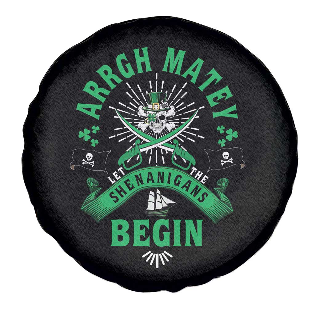 Funny St Patrick's Day Pirate Spare Tire Cover Arrgh Matey Let The Shenanigans Begin Shamrock