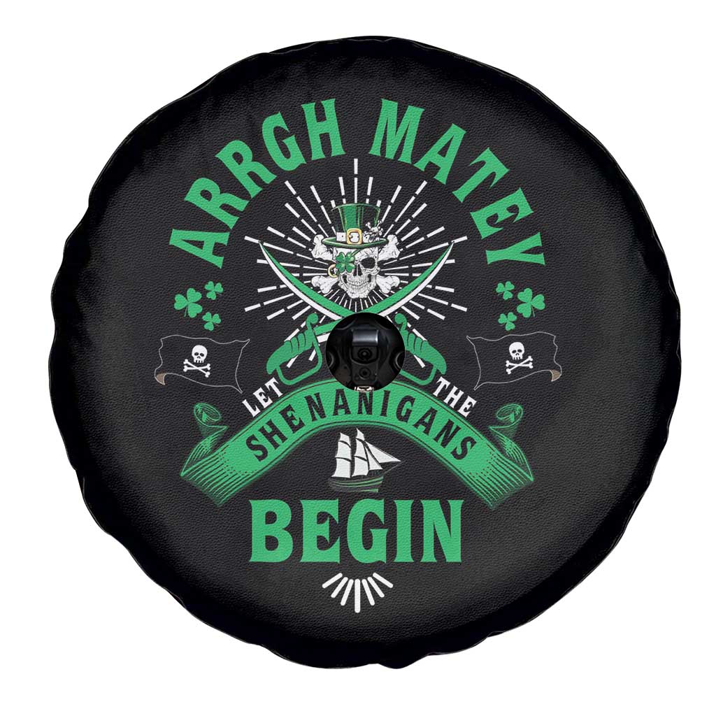 Funny St Patrick's Day Pirate Spare Tire Cover Arrgh Matey Let The Shenanigans Begin Shamrock