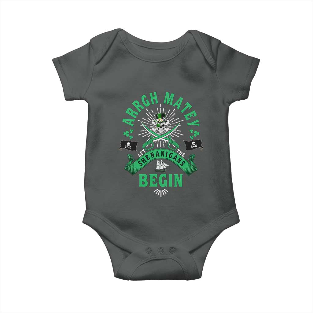Funny St Patrick's Day Pirate Baby Onesie Arrgh Matey Let The Shenanigans Begin Shamrock