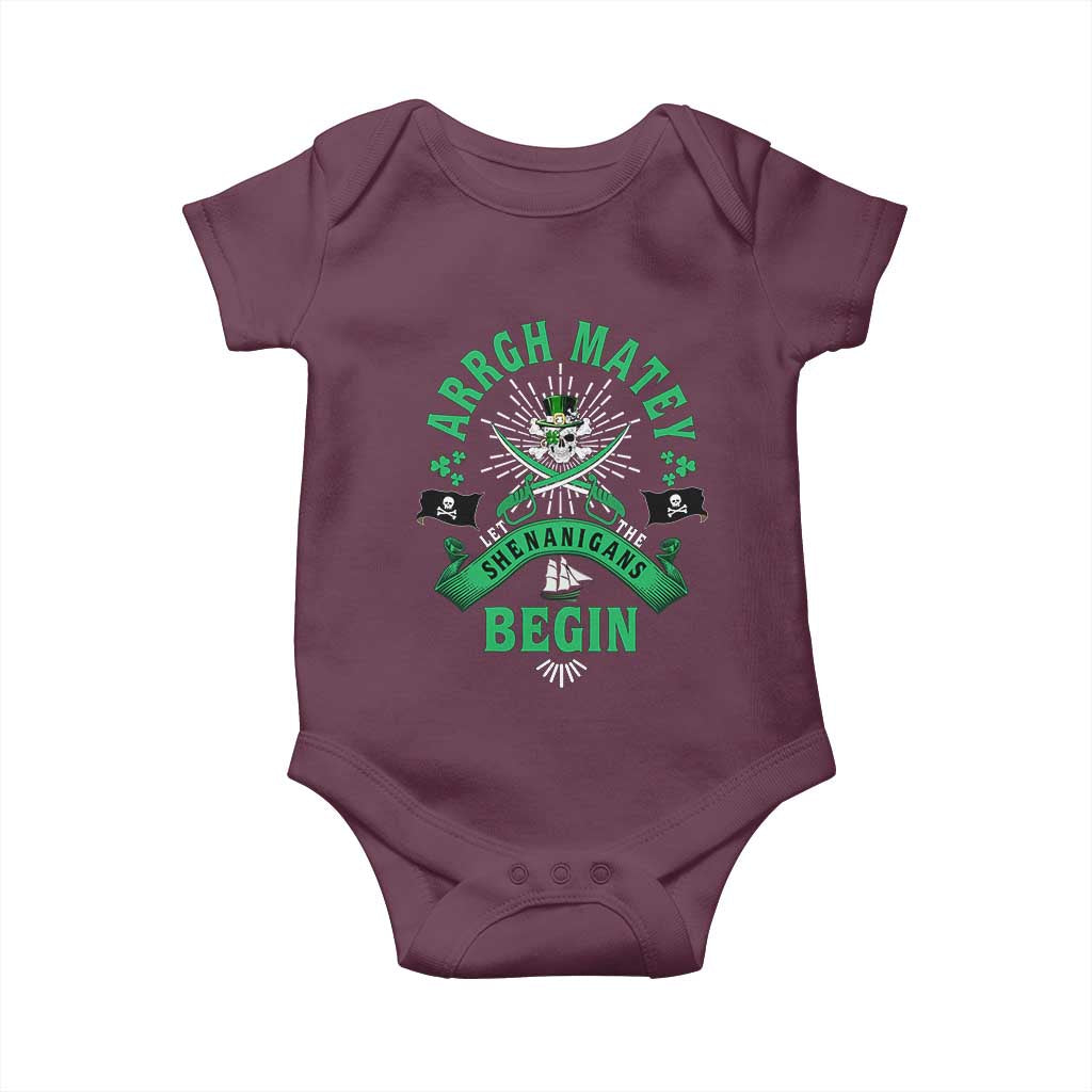 Funny St Patrick's Day Pirate Baby Onesie Arrgh Matey Let The Shenanigans Begin Shamrock