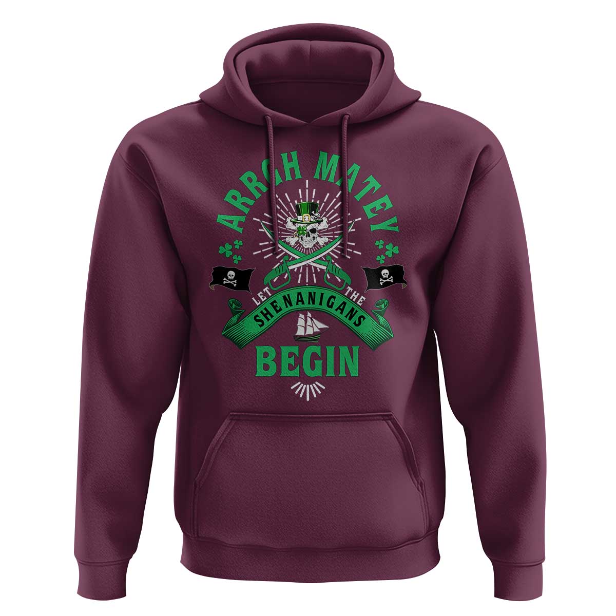 Funny St Patrick's Day Pirate Hoodie Arrgh Matey Let The Shenanigans Begin Shamrock
