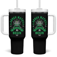 Funny St Patrick's Day Pirate Tumbler With Handle Arrgh Matey Let The Shenanigans Begin Shamrock