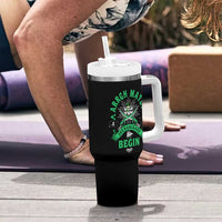 Funny St Patrick's Day Pirate Tumbler With Handle Arrgh Matey Let The Shenanigans Begin Shamrock