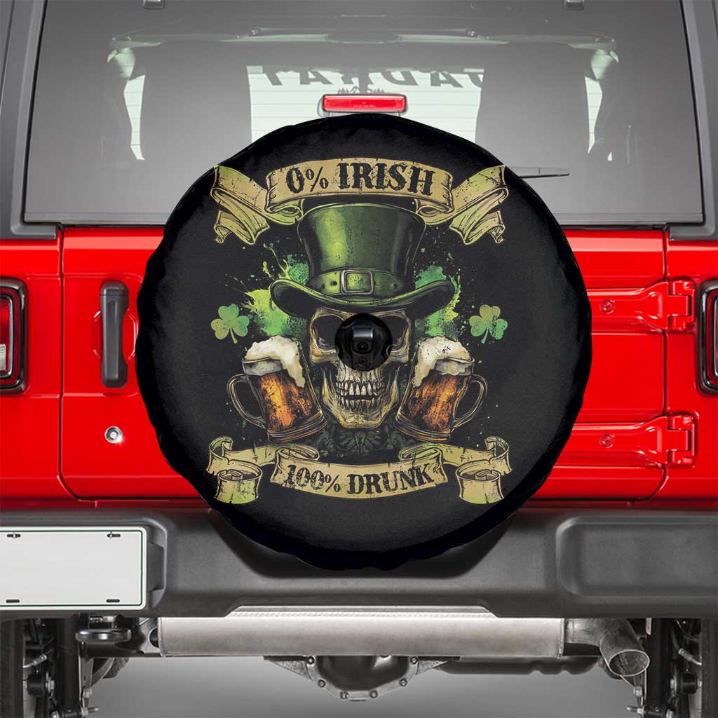 Funny St Patrick's Day Irish Beer Drinking Spare Tire Cover 0% Irish 100% Drunk Skull