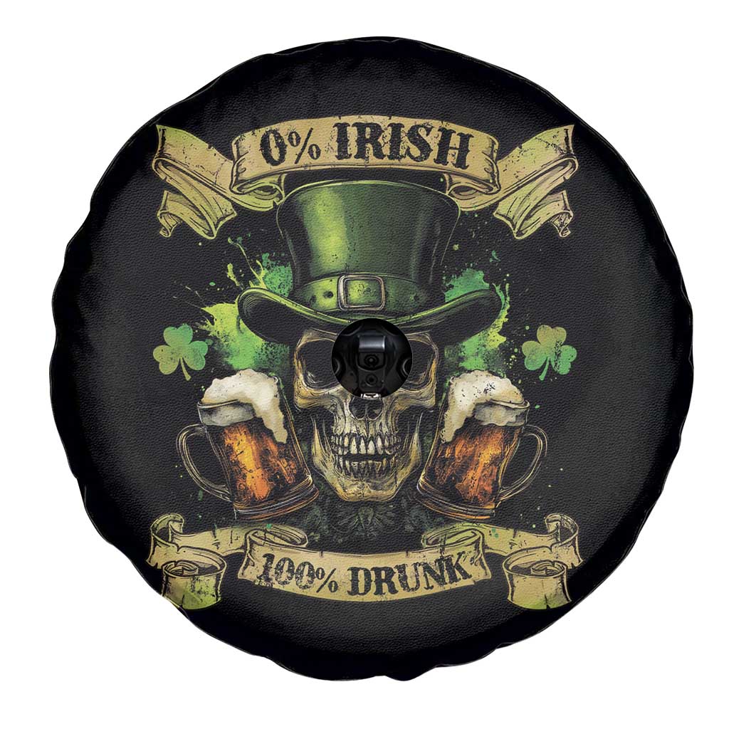 Funny St Patrick's Day Irish Beer Drinking Spare Tire Cover 0% Irish 100% Drunk Skull