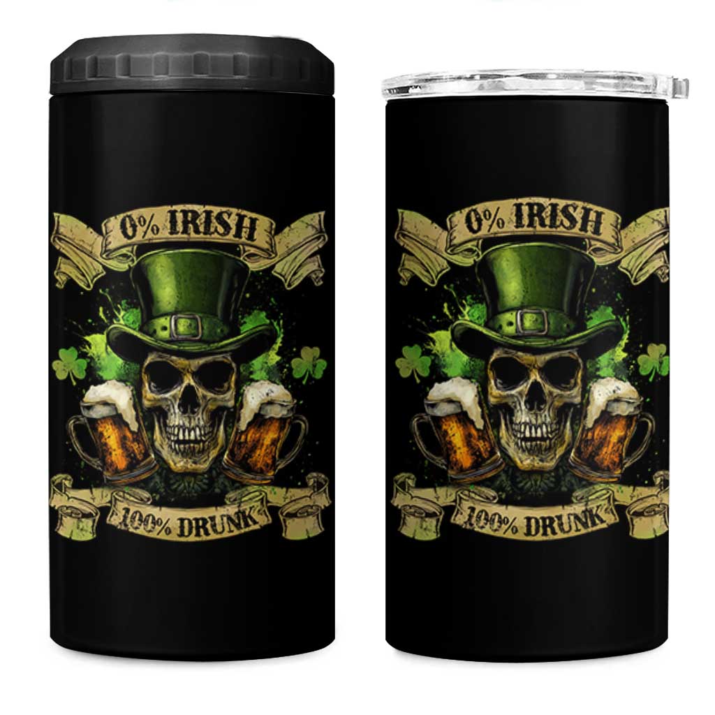 Funny St Patrick's Day Irish Beer Drinking 4 in 1 Can Cooler Tumbler 0% Irish 100% Drunk Skull - Wonder Print Shop