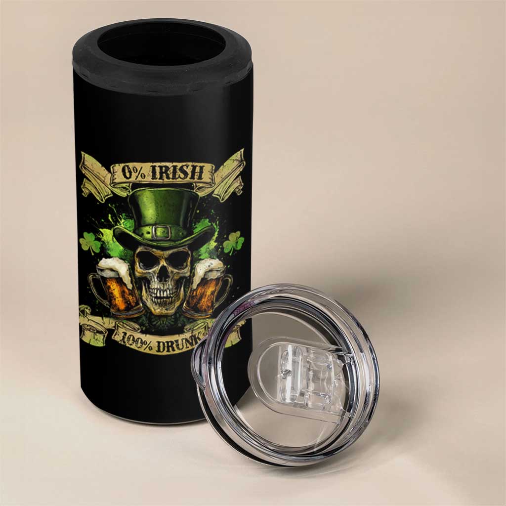 Funny St Patrick's Day Irish Beer Drinking 4 in 1 Can Cooler Tumbler 0% Irish 100% Drunk Skull - Wonder Print Shop