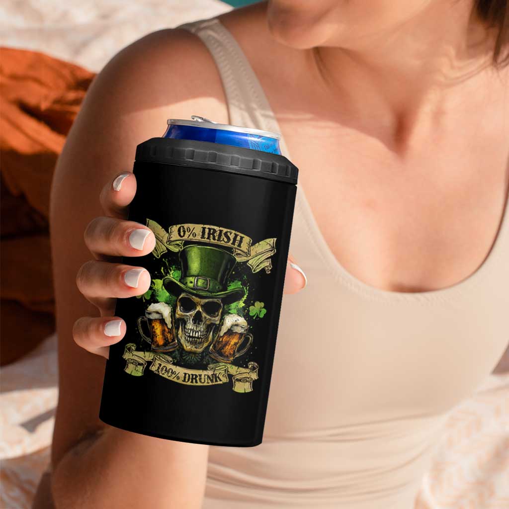 Funny St Patrick's Day Irish Beer Drinking 4 in 1 Can Cooler Tumbler 0% Irish 100% Drunk Skull - Wonder Print Shop