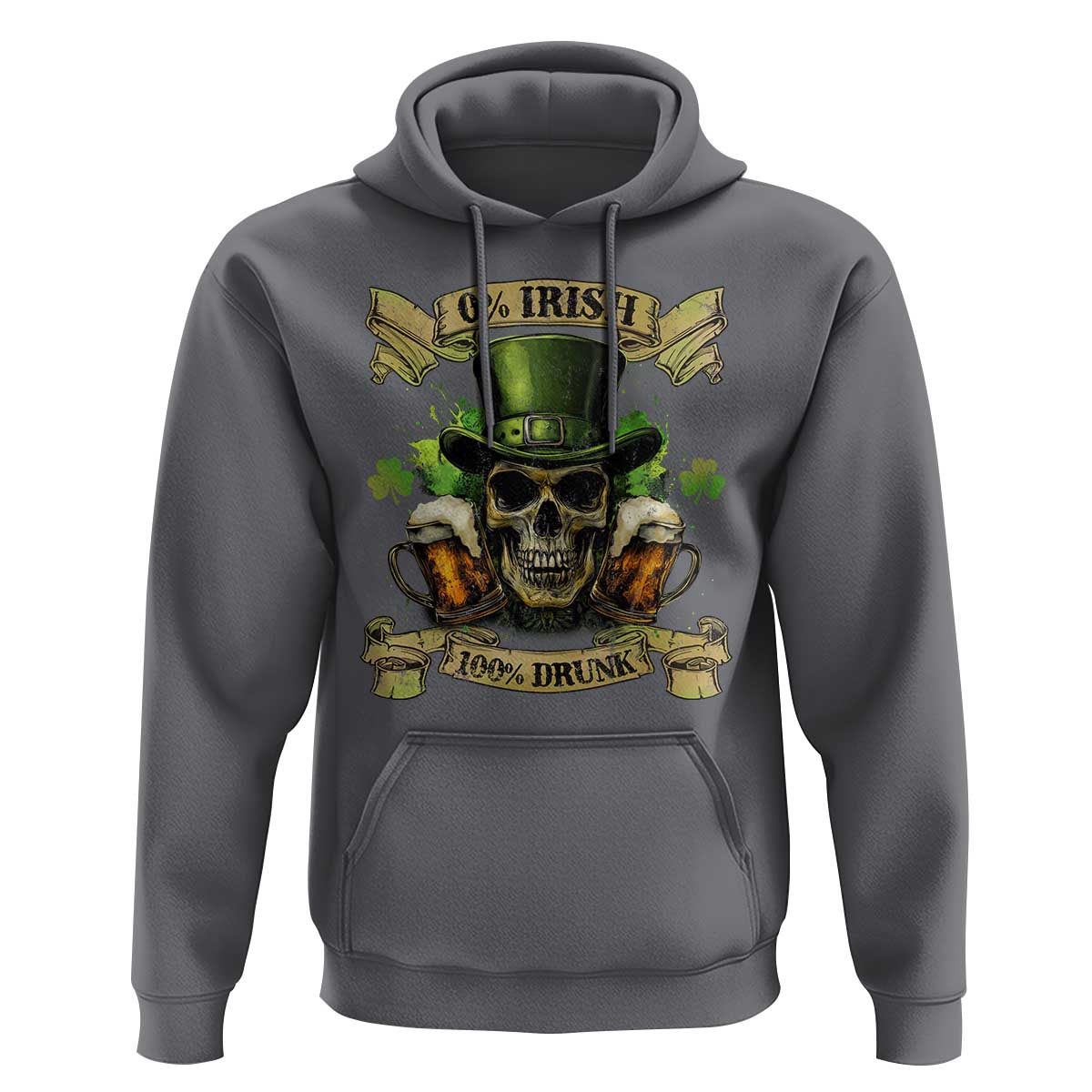 Funny St Patrick's Day Irish Beer Drinking Hoodie 0% Irish 100% Drunk Skull