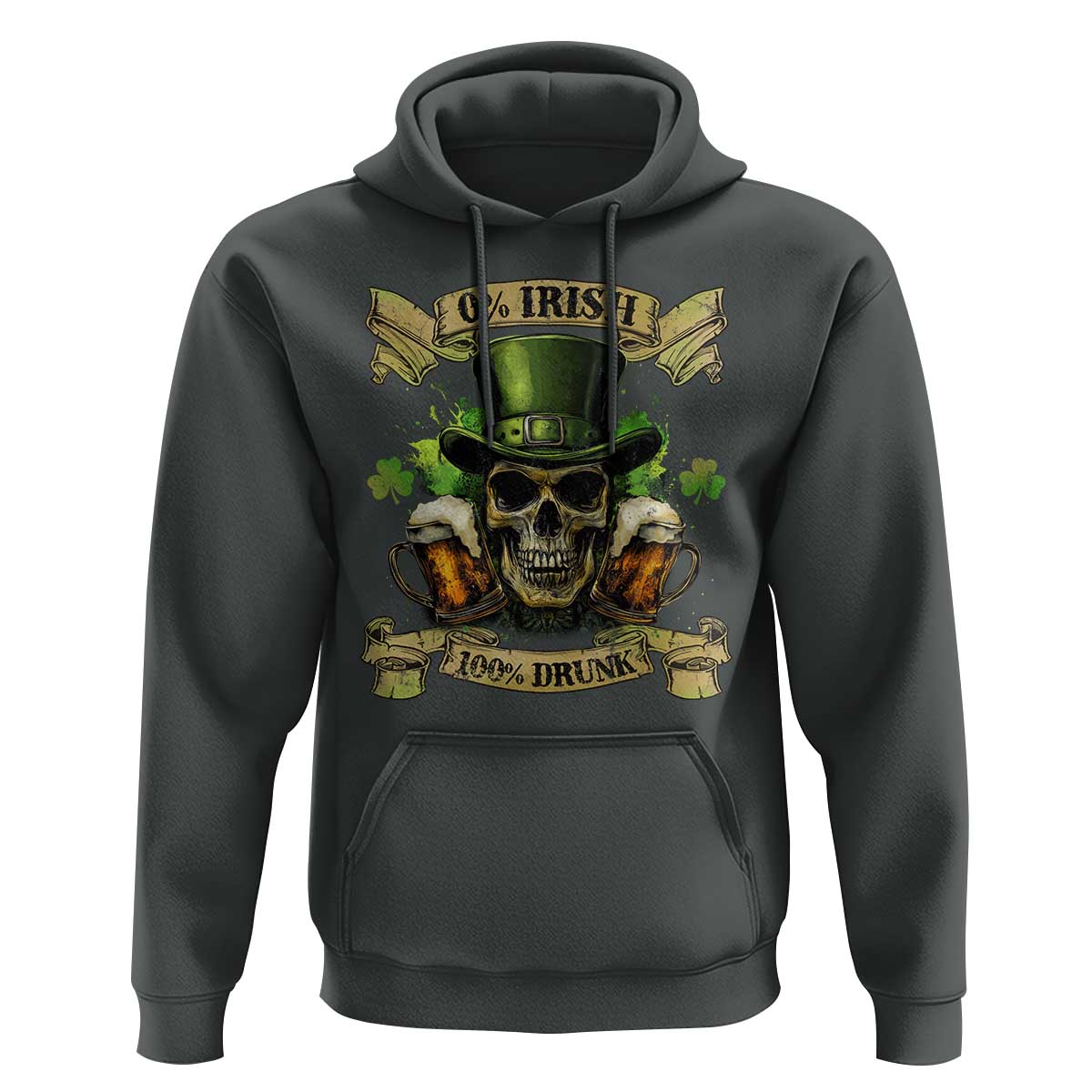 Funny St Patrick's Day Irish Beer Drinking Hoodie 0% Irish 100% Drunk Skull