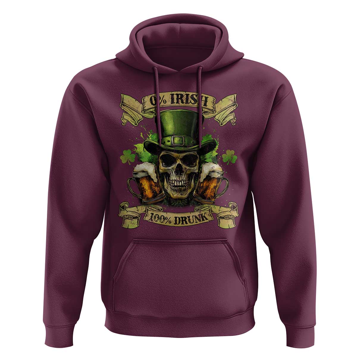 Funny St Patrick's Day Irish Beer Drinking Hoodie 0% Irish 100% Drunk Skull