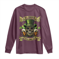 Funny St Patrick's Day Irish Beer Drinking Long Sleeve Shirt 0% Irish 100% Drunk Skull