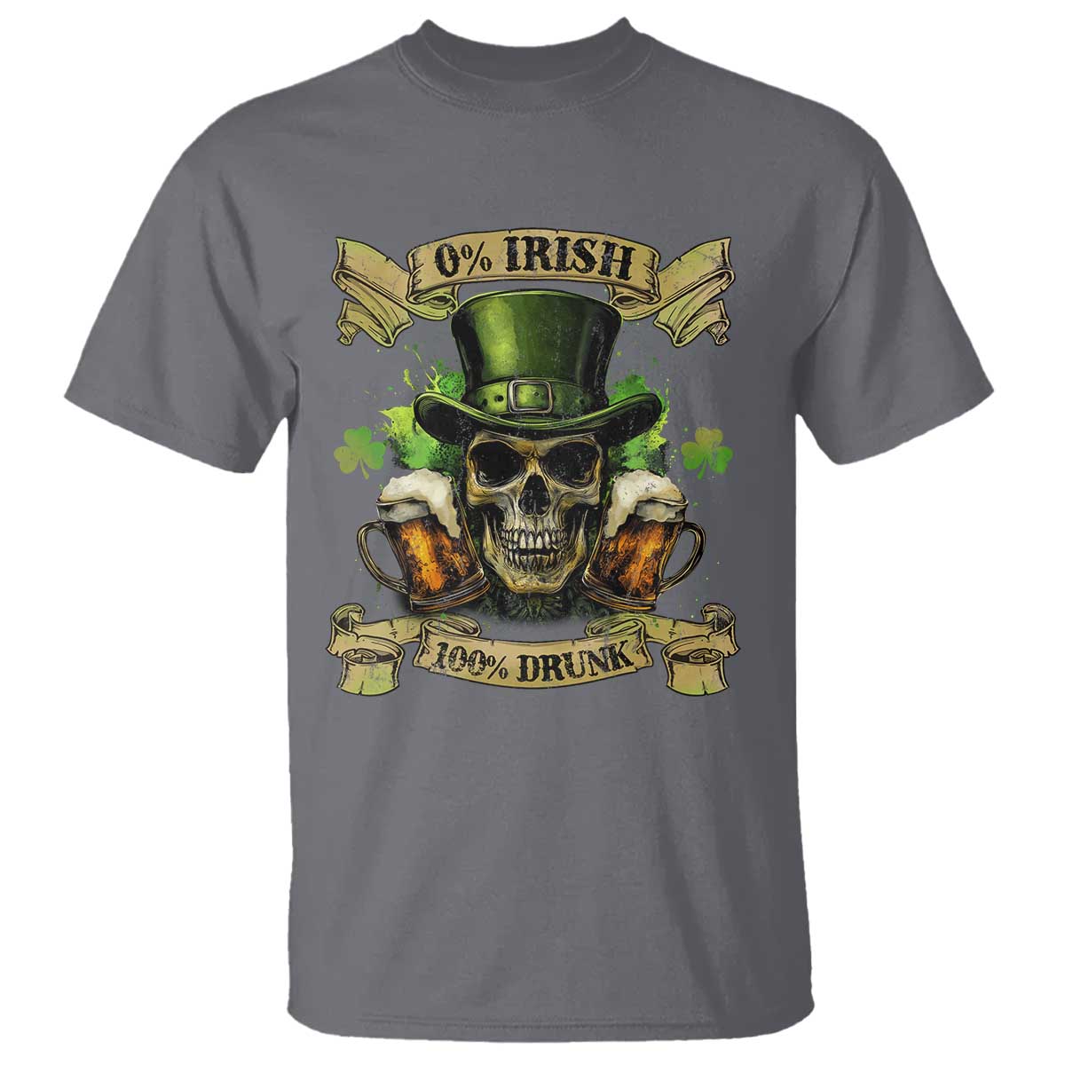 Funny St Patrick's Day Irish Beer Drinking T Shirt 0% Irish 100% Drunk Skull