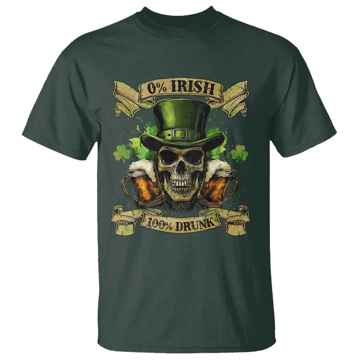 Funny St Patrick's Day Irish Beer Drinking T Shirt 0% Irish 100% Drunk Skull