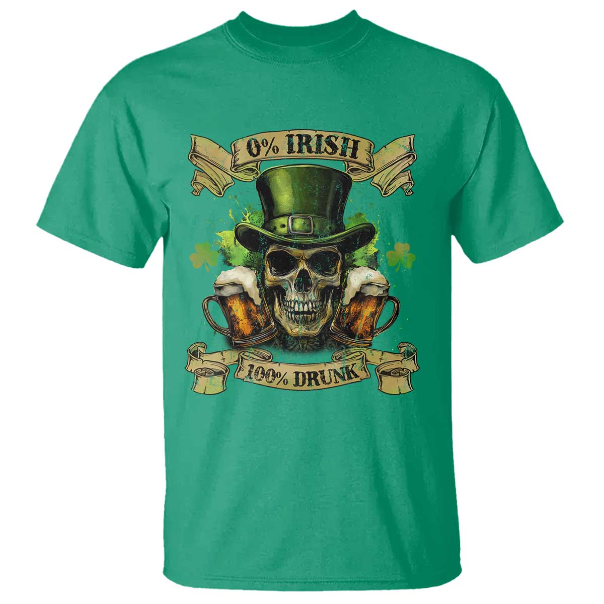 Funny St Patrick's Day Irish Beer Drinking T Shirt 0% Irish 100% Drunk Skull