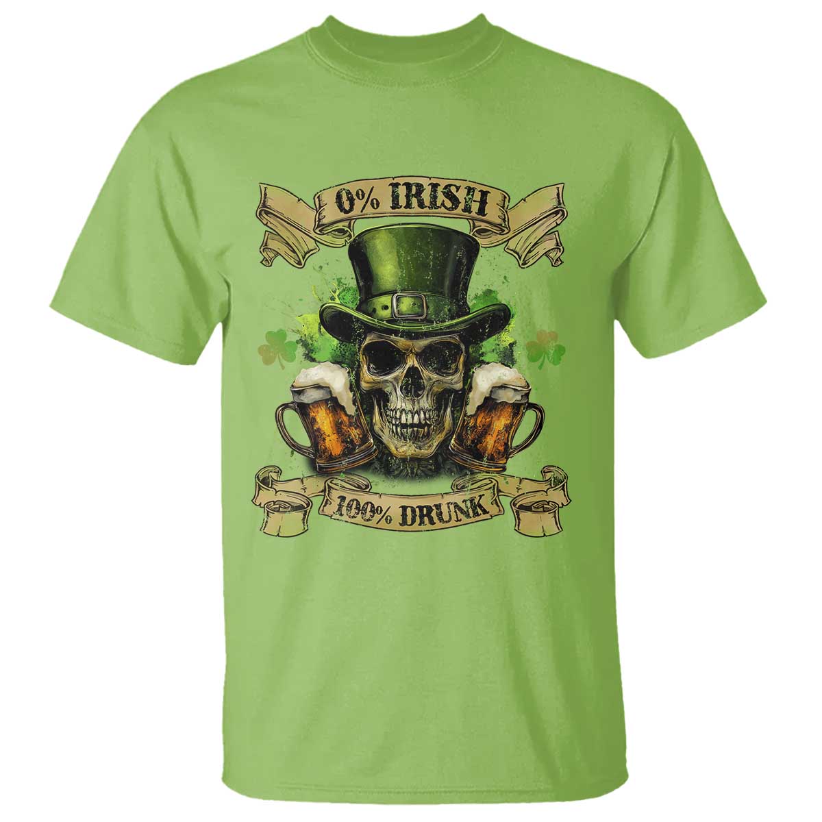 Funny St Patrick's Day Irish Beer Drinking T Shirt 0% Irish 100% Drunk Skull