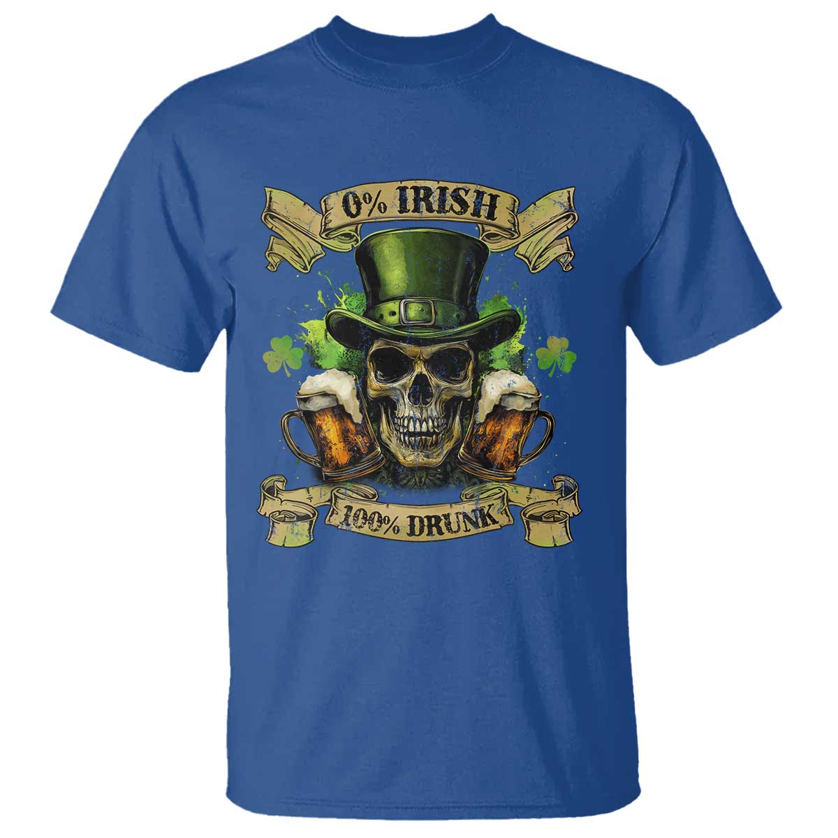 Funny St Patrick's Day Irish Beer Drinking T Shirt 0% Irish 100% Drunk Skull