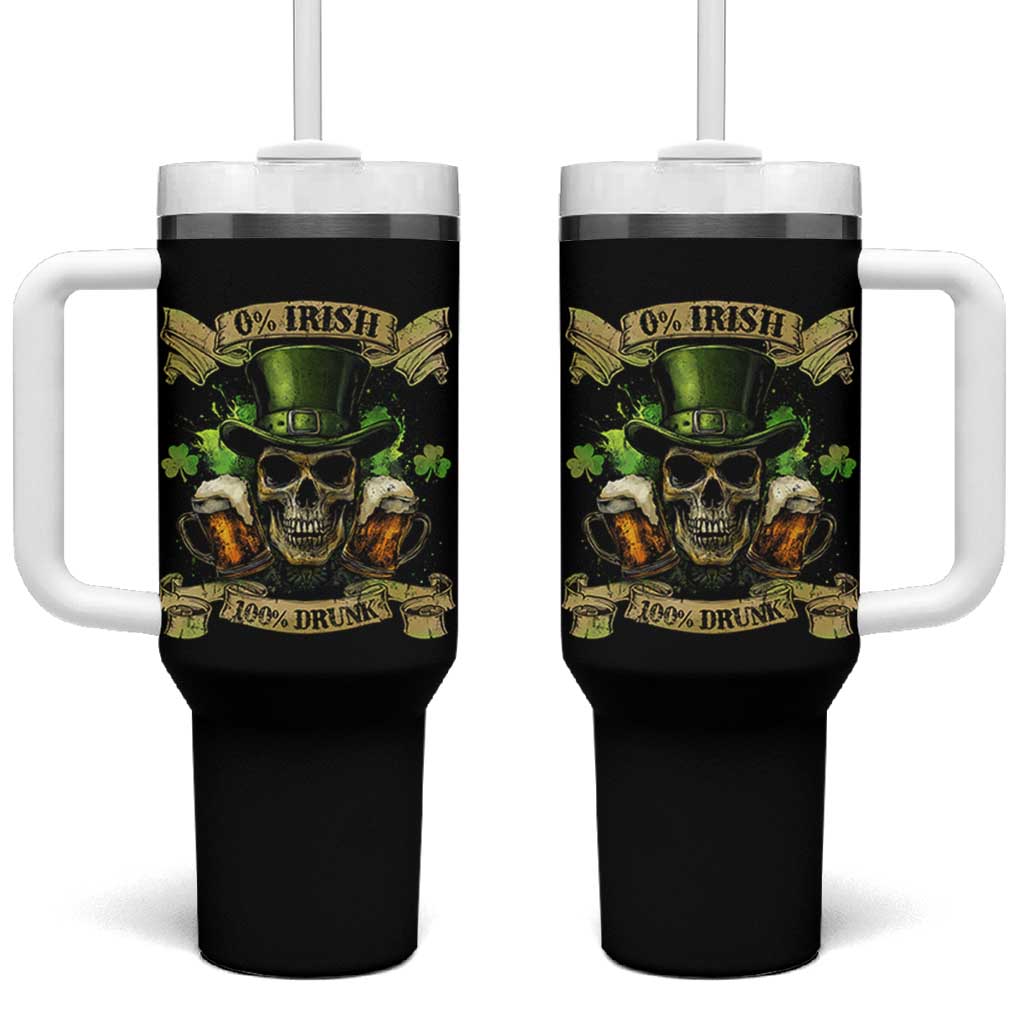 Funny St Patrick's Day Irish Beer Drinking Tumbler With Handle 0% Irish 100% Drunk Skull - Wonder Print Shop